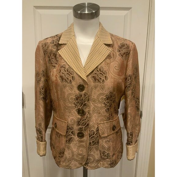 Etro Tan Floral & Paisley Jacquard Blazer W/ Notch Collar, Size 12 (US) 46 (IT) - Picture 1 of 10